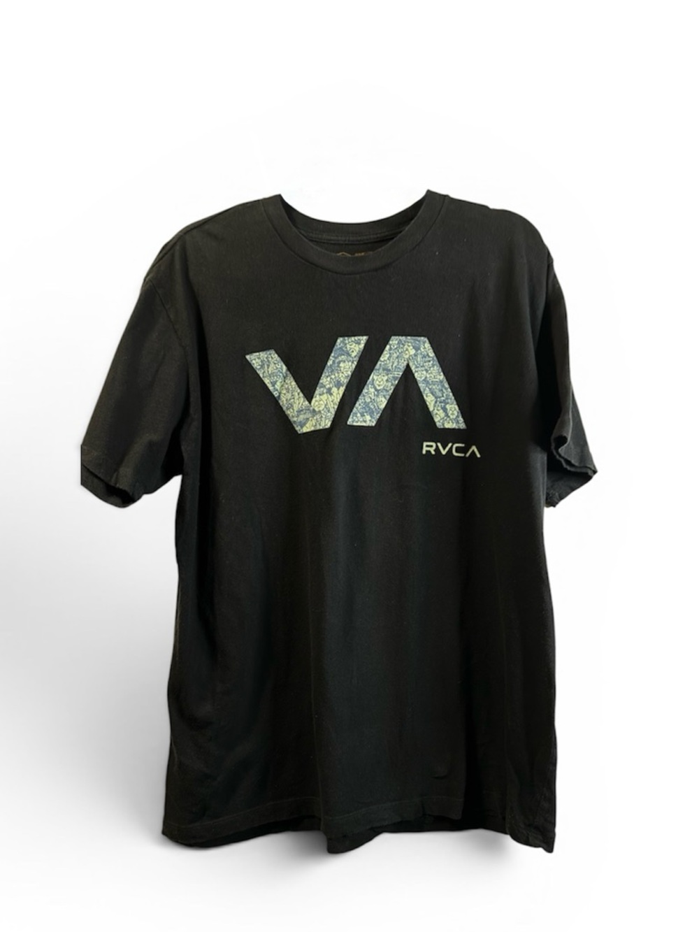 RVCA Black Short-Sleeve Logo Tee with Patterned VA